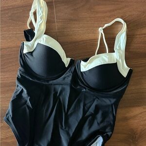 SHEIN Black and Cream One Piece Swimsuit